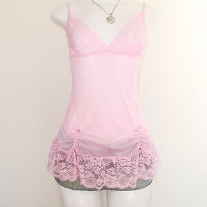 pink lace trim ribbon cami coquette